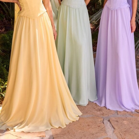 New LT Yellow Strapless A-Line Bridesmaid Chiffon Dress w/ Matching Scarf CD386 - Picture 6 of 9